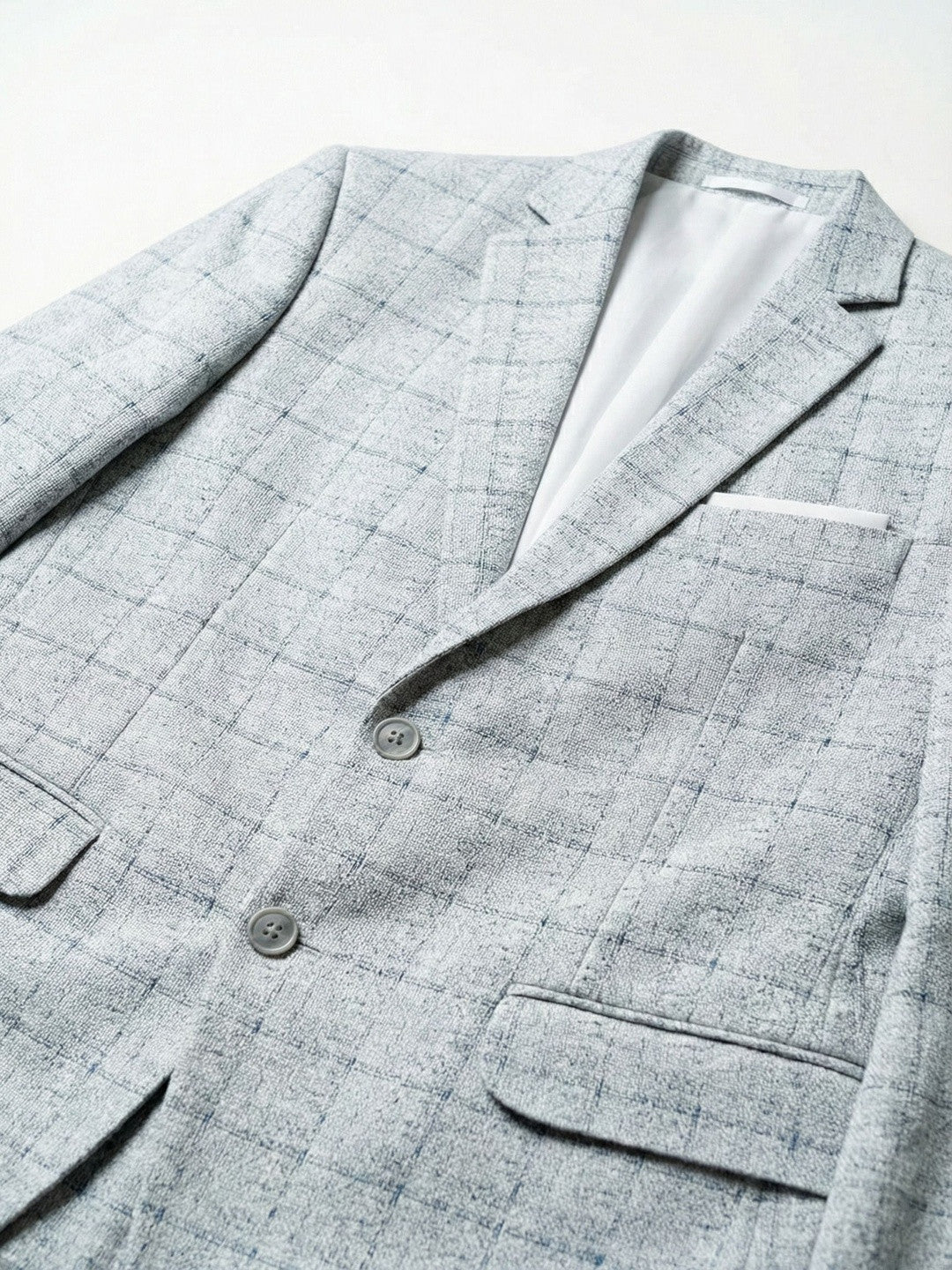 Premium Ice Grey Windowpane Check Blazer