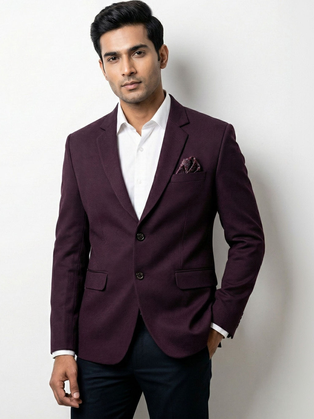 Premium Burgundy Textured Tailored Blazer