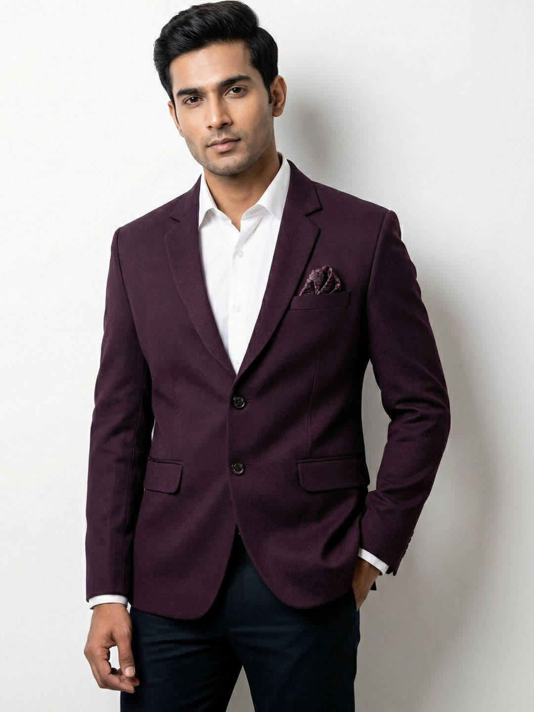 Premium Burgundy Textured Tailored Blazer