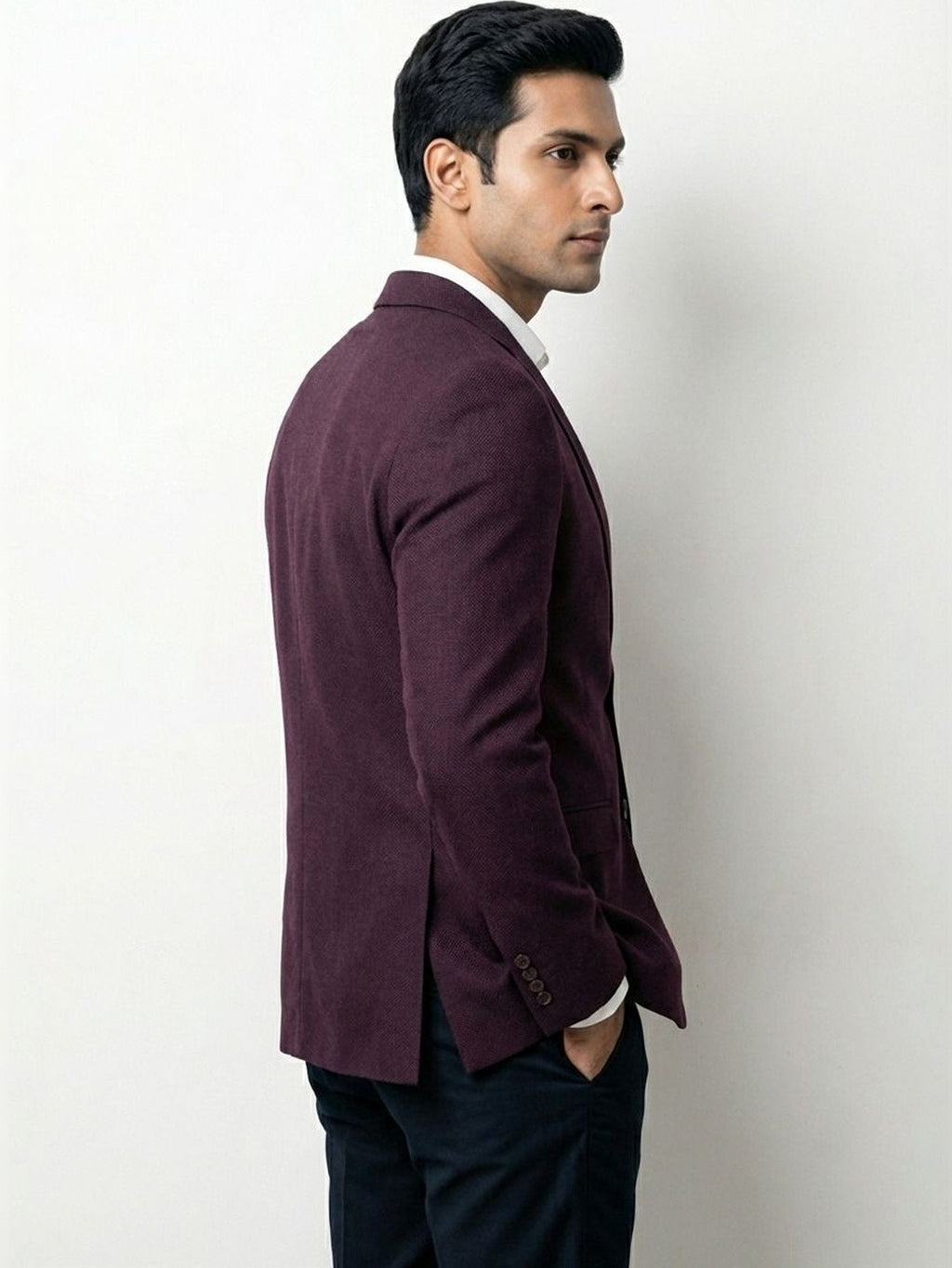 Premium Burgundy Textured Tailored Blazer