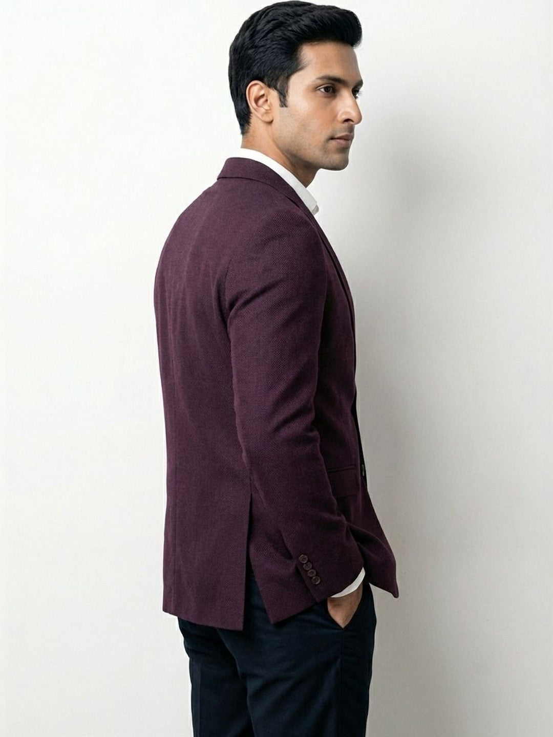 Premium Burgundy Textured Tailored Blazer