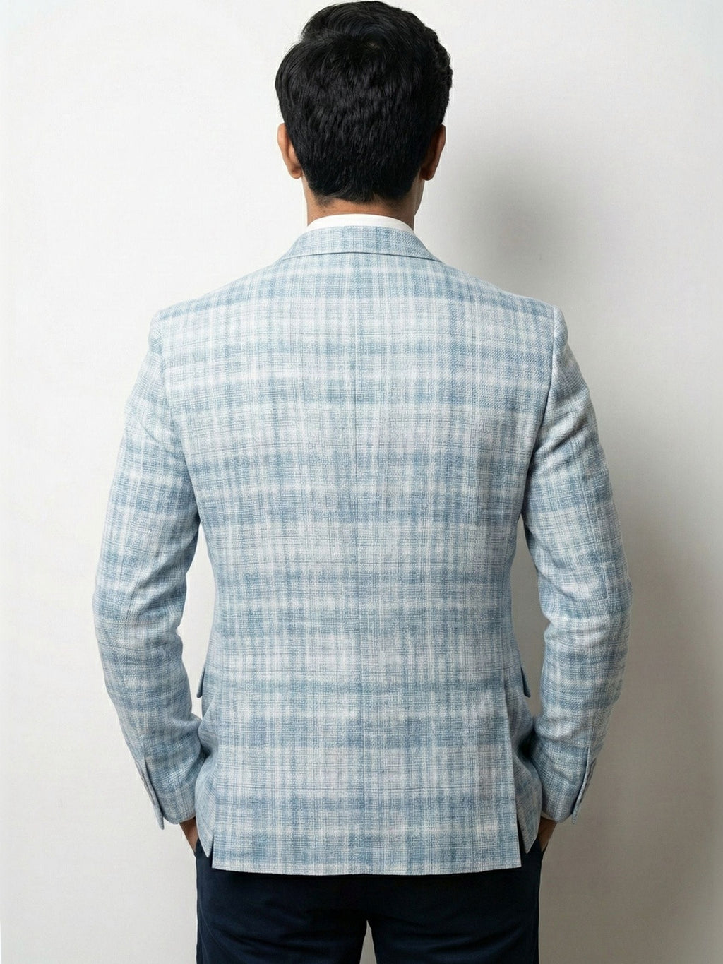 Tailored Light Blue Check Blazer