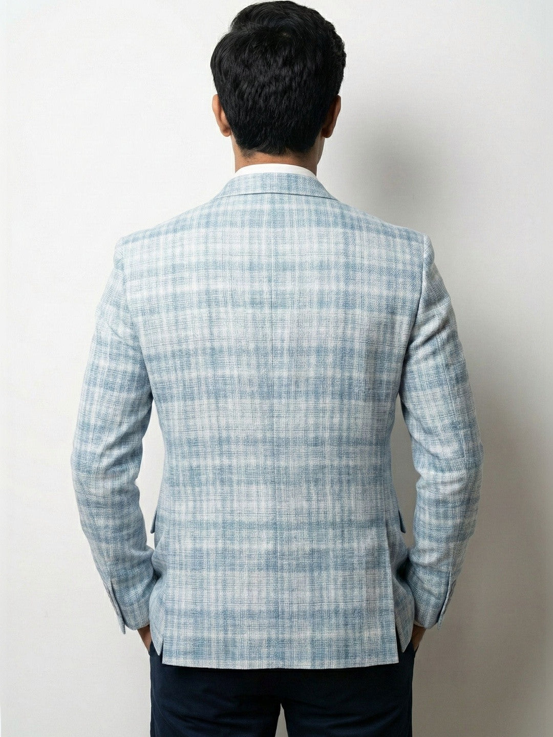 Tailored Light Blue Check Blazer