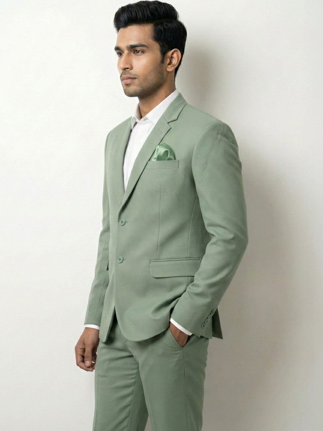 Premium Tailored Two-Piece Suit in Sage Green
