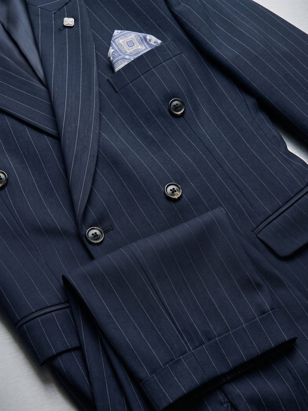 The Executive Navy Pinstripe Double-Breasted Suit