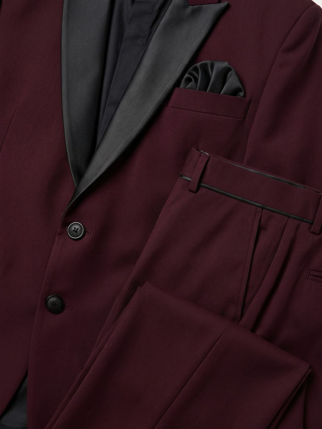 Premium Burgundy Tuxedo with Black Satin Peak Lapels