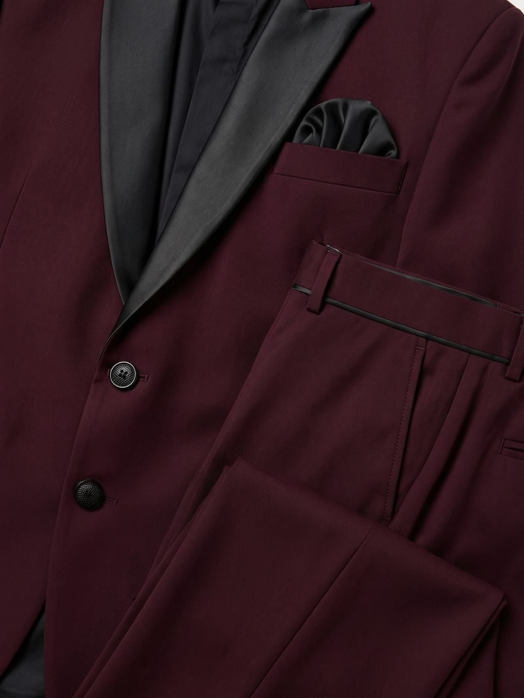 Premium Burgundy Tuxedo with Black Satin Peak Lapels
