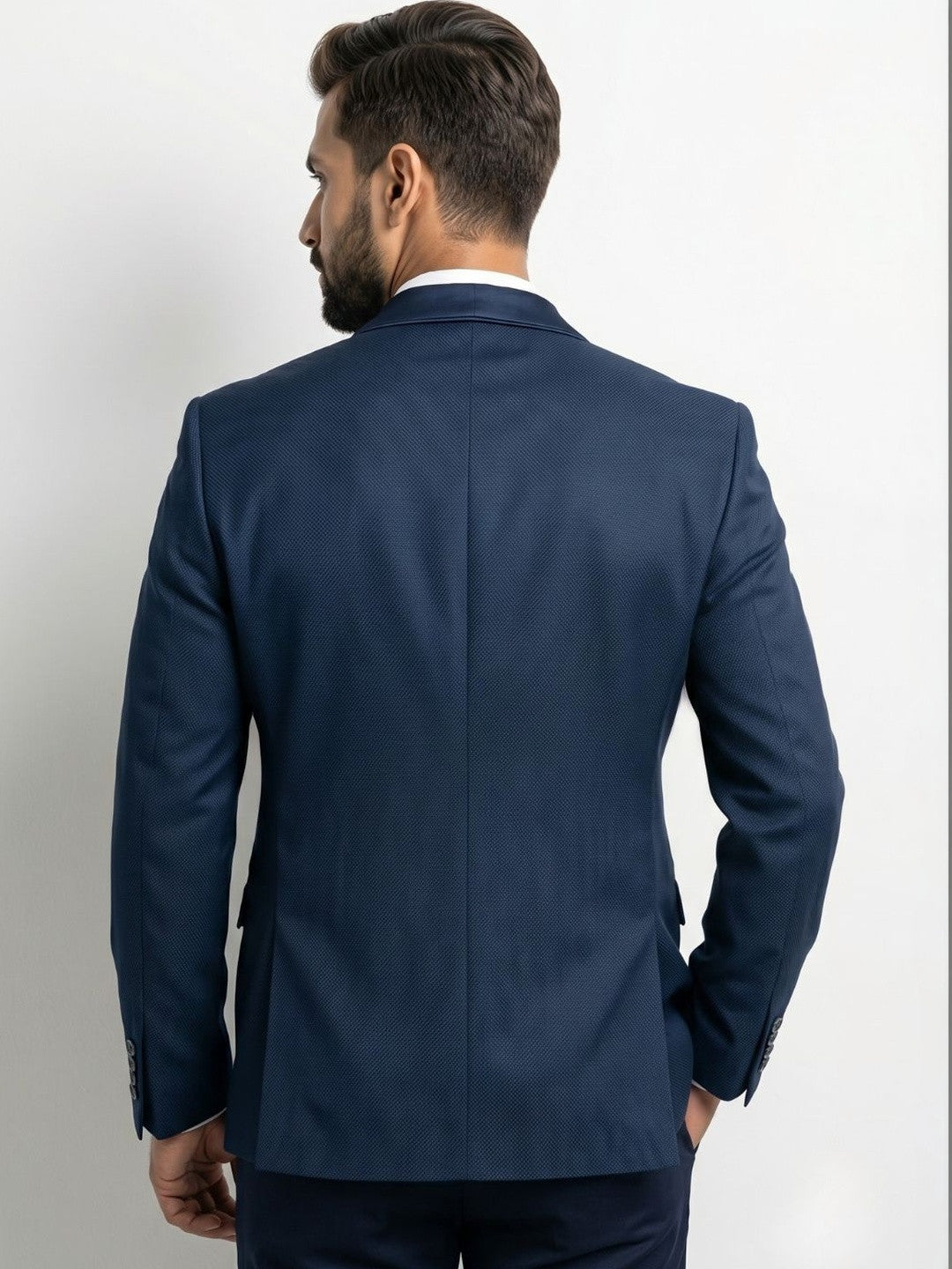 Midnight Navy Textured Tuxedo with Satin Shawl Lapel