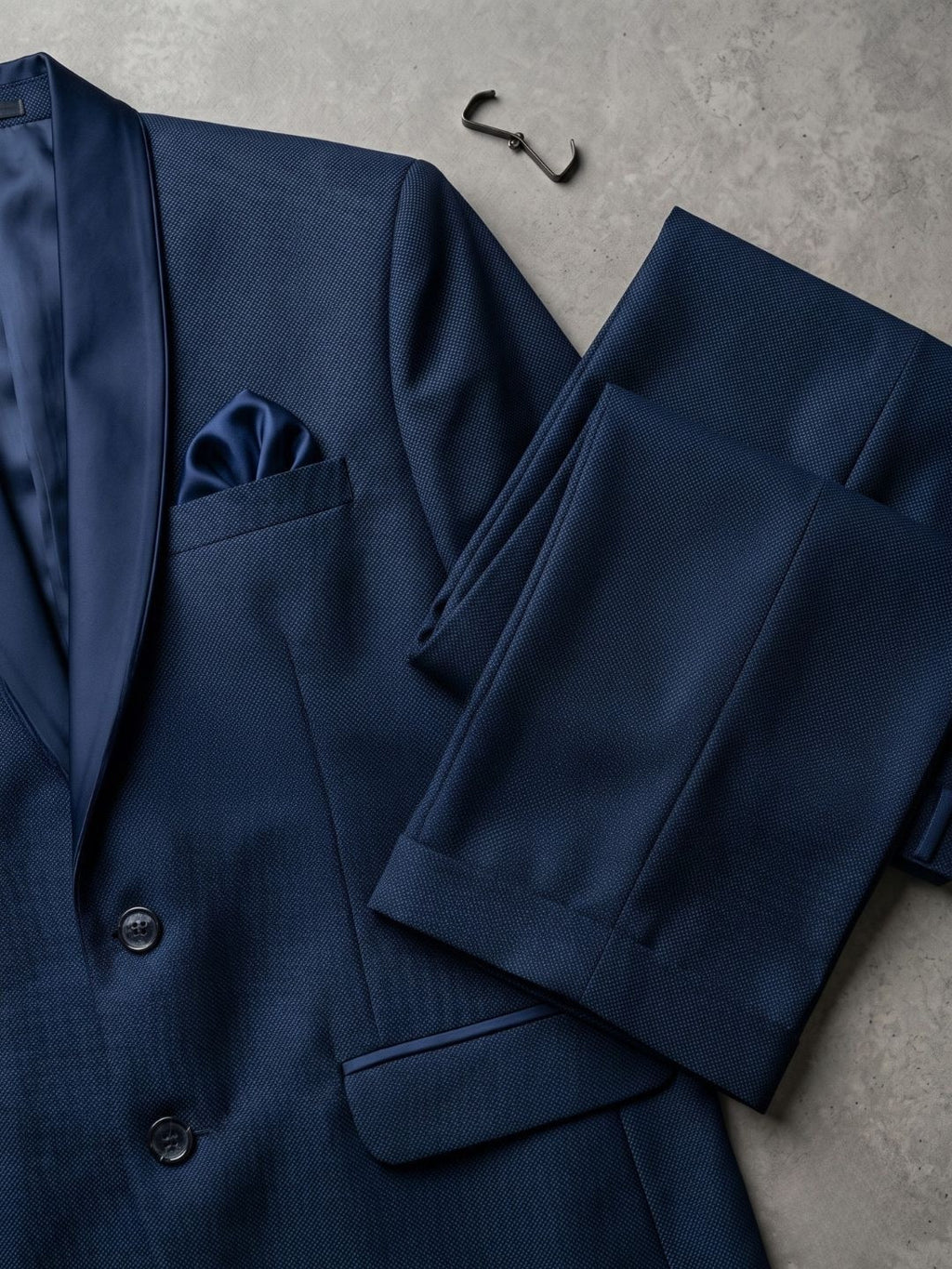 Midnight Navy Textured Tuxedo with Satin Shawl Lapel