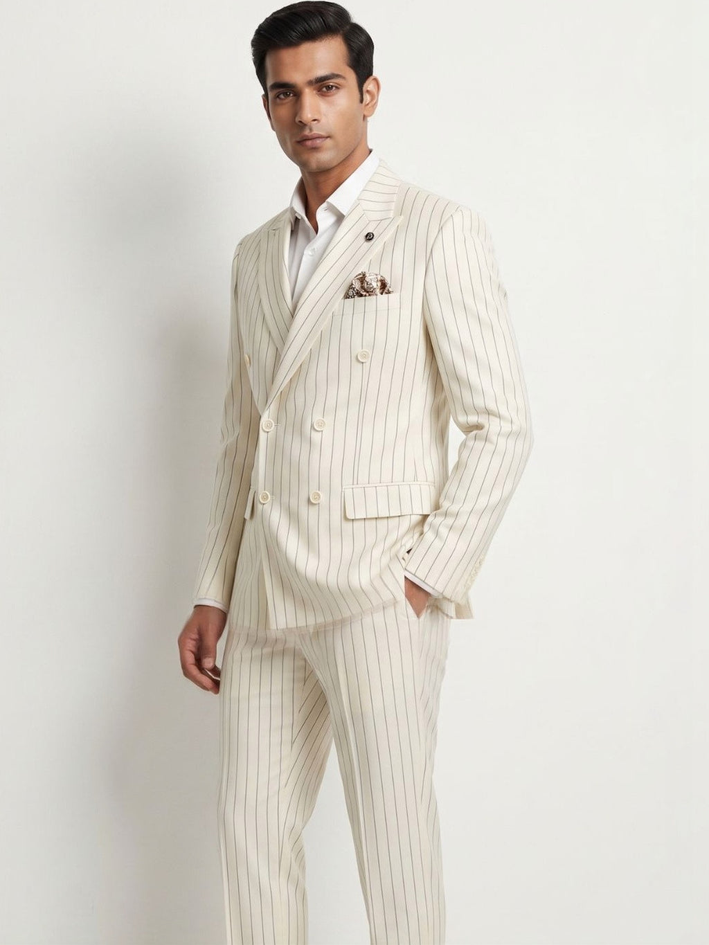 The Riviera Ivory Pinstripe Double-Breasted Suit