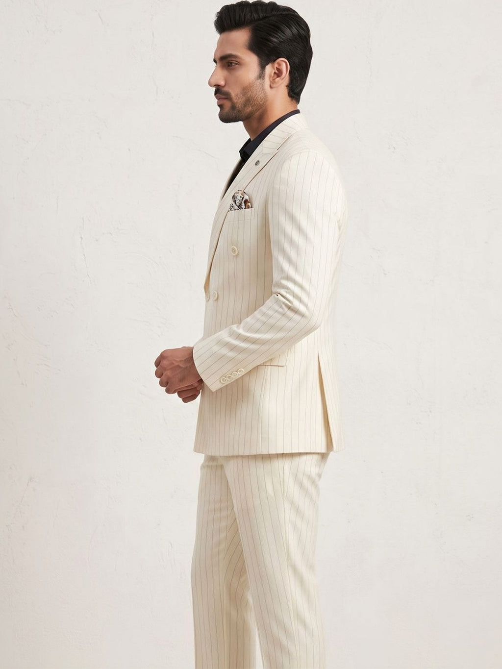 The Riviera Ivory Pinstripe Double-Breasted Suit